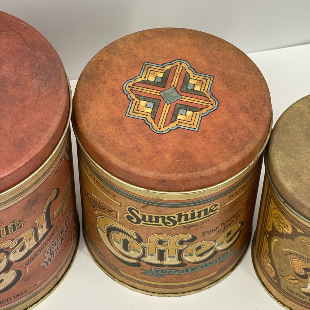 Vintage 4pc Canister Set Metal Ballonoff Flour Sugar Coffee Tea - Picture 8 of 13